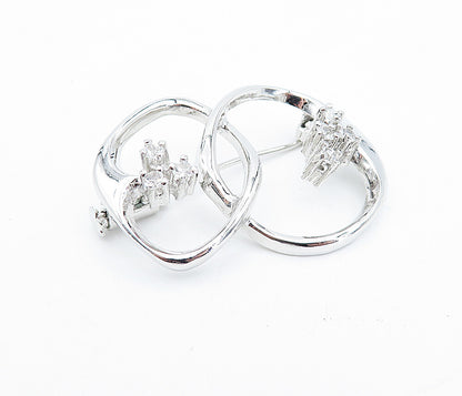 925 Sterling Silver  Vintage Cubic Zirconia Linked Design Brooch Pin  BP1158