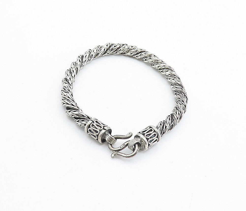 925 Sterling Silver  Vintage Rope Twist Swirl Detail Chain Bracelet  BT2850