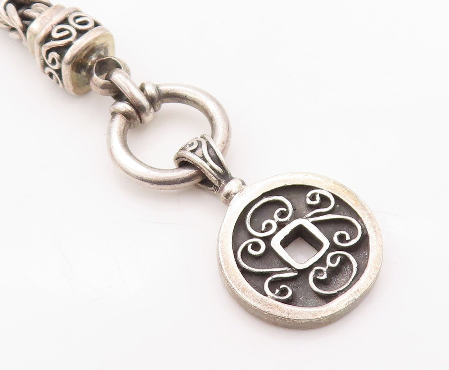 925 Sterling Silver Vintage Bracelet BALI Snail Link Carved Chain  BT10827