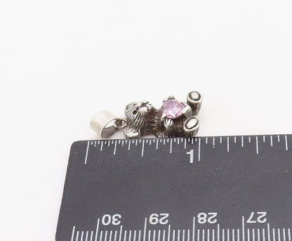925 Sterling Silver Vintage Pendant Dark Tone Teddy With Pink CZ Heart  PT23698