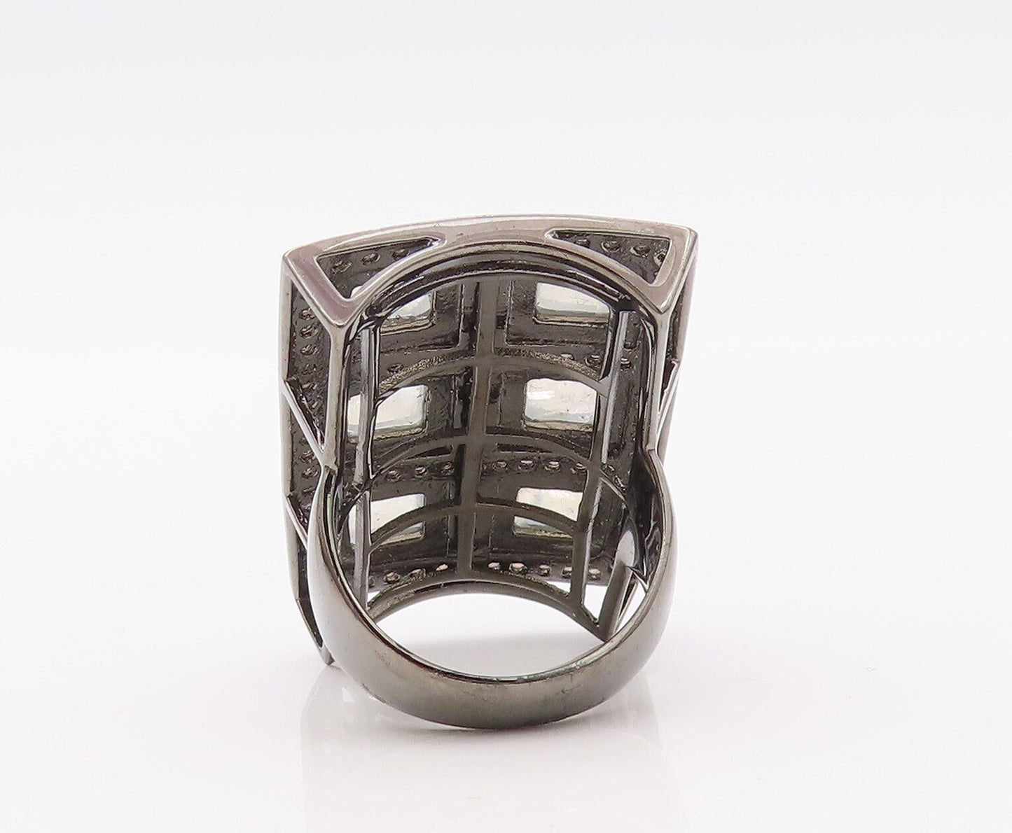 925 Sterling Silver Vintage Ring Rectangular Smoky Quartz Moonstone Sz 7 RG30800