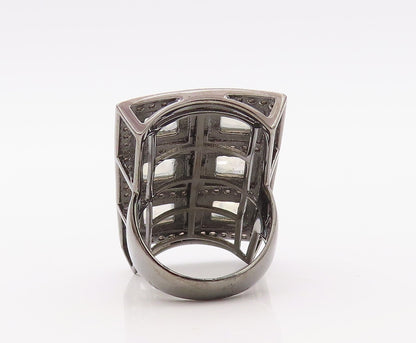 925 Sterling Silver Vintage Ring Rectangular Smoky Quartz Moonstone Sz 7 RG30800