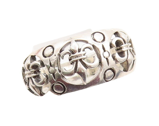 925 Sterling Silver Vintage Ring Designer Cutout Lily Flowers  Sz 14  RG31406