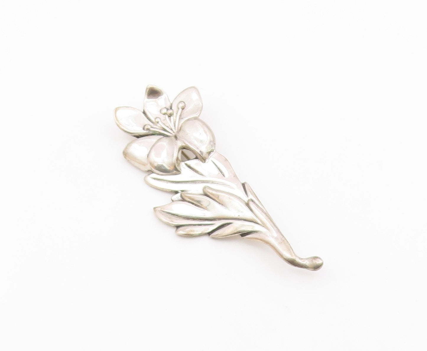 925 Sterling Silver  Vintage Shiny Blooming Flower Motif Brooch Pin  BP7454