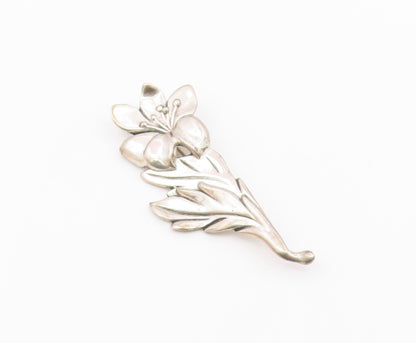 925 Sterling Silver  Vintage Shiny Blooming Flower Motif Brooch Pin  BP7454