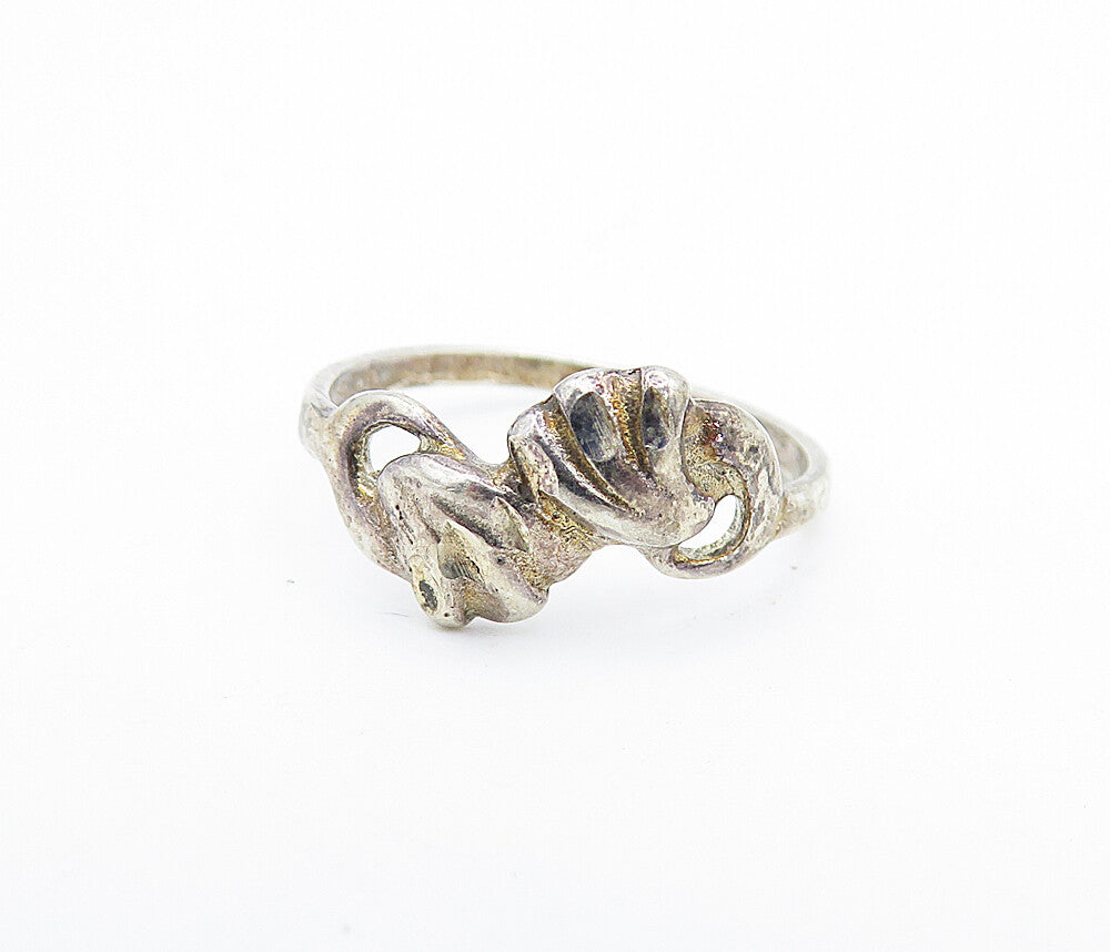 925 Sterling Silver  Vintage Dark Tone Floral Bypass Band Ring Sz 6  RG7127