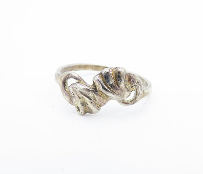 925 Sterling Silver  Vintage Dark Tone Floral Bypass Band Ring Sz 6  RG7127