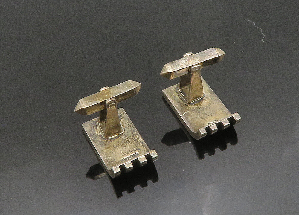 MEXICO 925 Sterling Silver  Vintage Dark Tone Smooth Square Cufflinks  TR2738