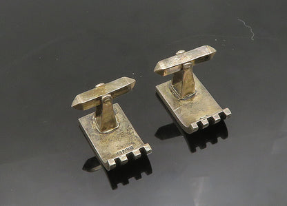 MEXICO 925 Sterling Silver  Vintage Dark Tone Smooth Square Cufflinks  TR2738