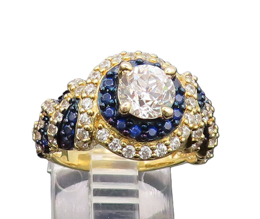 925 Sterling Silver  Vintage Gold Plated 2 Tone CZ Designer Ring Sz 8  RG27016