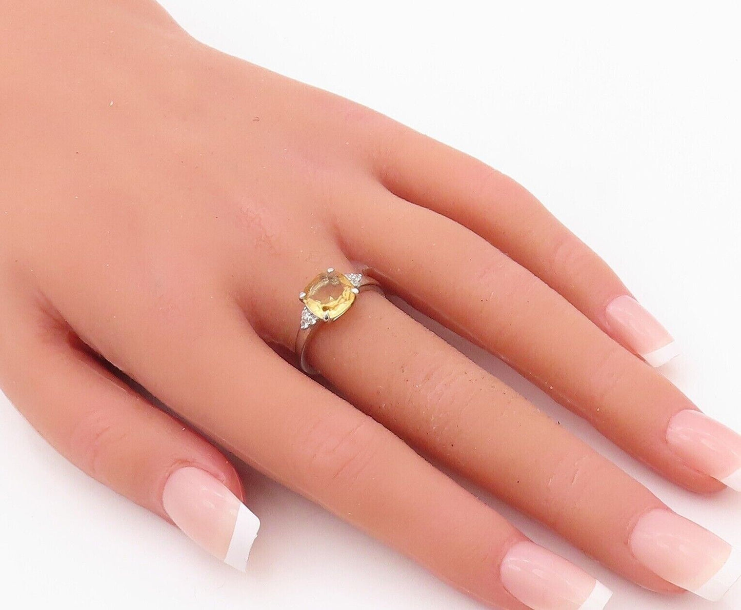 925 Sterling Silver Vintage Ring Square Citrine & Topaz Inlay  Sz 7  RG29997