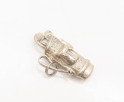925 Sterling Silver Vintage 3D Carved Golf Bag Movable stick Pendant  PT22346
