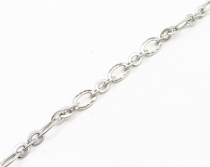 925 Sterling Silver  Vintage Shiny Diamond Cut Oval Chain Necklace  NE2848
