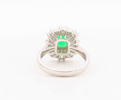 925 Sterling Silver Vintage Ring Rectangle Green Halo White CZ  Sz 7  RG30003