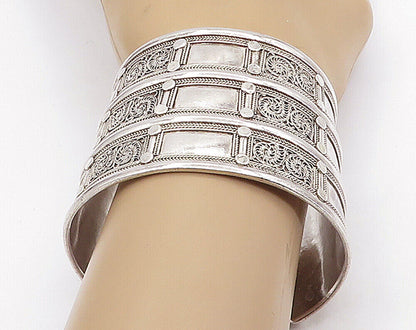 925 Sterling Silver  Vintage Modernist Swirl Pattern Cuff Bracelet  BT2650