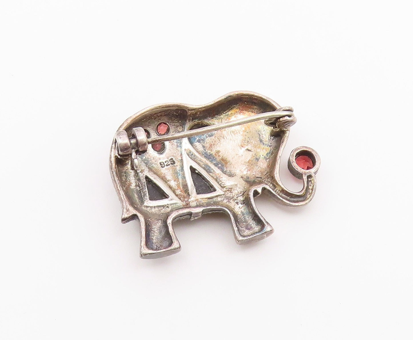 925 Silver  Vintage Spinel Onyx & Multi Stone Elephant Brooch Pin  BP9578