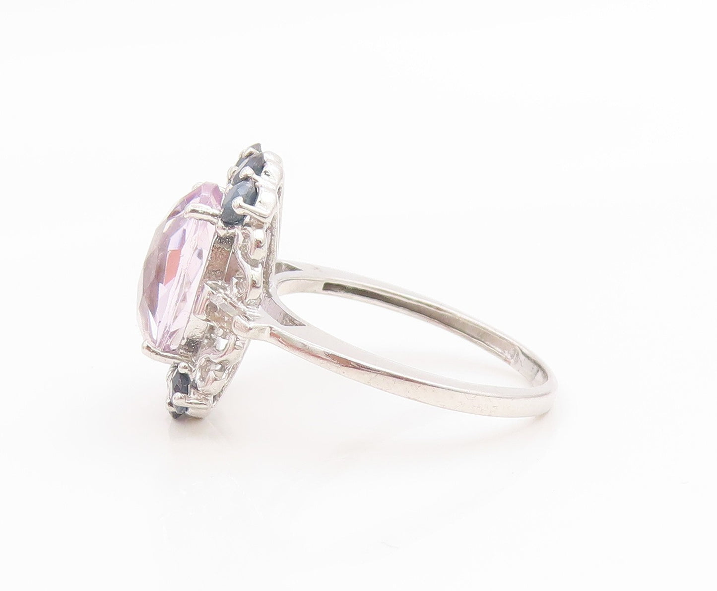 925 Sterling Silver Vintage Ring Elegant Amethyst & Sapphire Band  Sz 8  RG36046