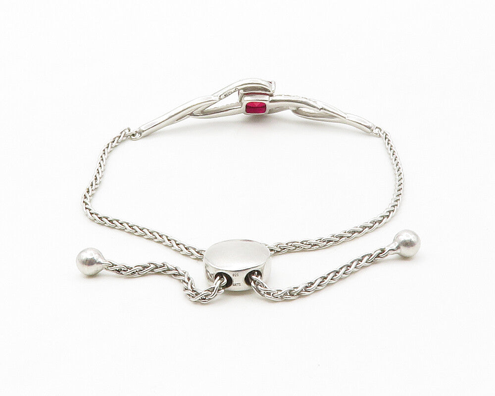 925 Sterling Silver  Pink & White Topaz Swirl Thin Chain Bracelet  BT5455