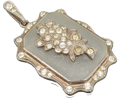 925 Sterling Silver  Vintage Antique Floral Cubic Zirconia Pendant  PT20949