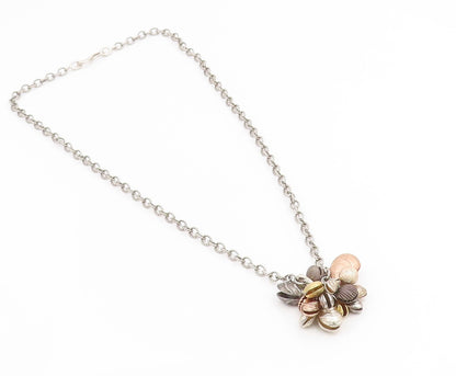 925 Sterling Silver Vintage Necklace Multi Tone Sea Shell Cluster Chain  NE4818