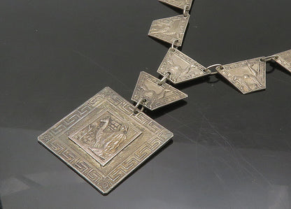 PERU 925 Sterling Silver  Vintage Alpaca Motif Greek Key Chain Necklace NE3635