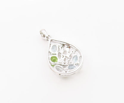 925 Sterling Silver  Genuine Diamonds Topaz & Peridot Drop Pendant  PT10203