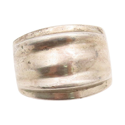 925 Sterling Silver Vintage Ring Chunky Triple Grooved Band Heavy Sz 8.5 RG33604
