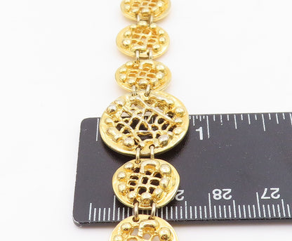 925 Sterling Silver Vintage Bracelet Gold Plated Round Cutout Medallion  BT11529