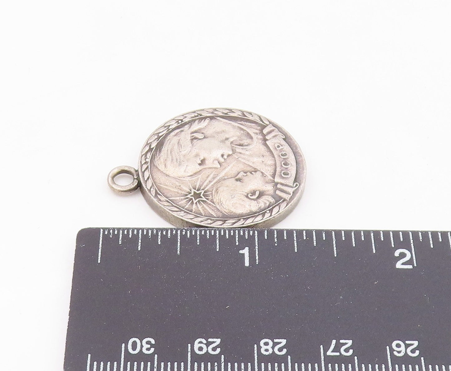925 Sterling Silver  Vintage Medal Of Motherhood MATEPNHCTBA Pendant  PT21645