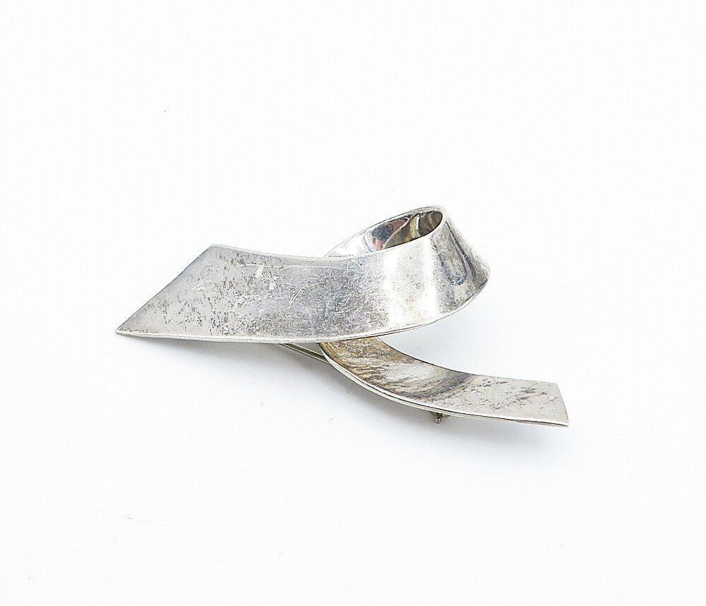 MEXICO 925 Sterling Silver  Vintage Dark Tone Ribbon Swirl Brooch Pin  BP1318