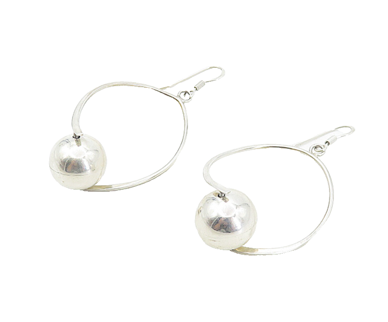 925 Sterling Silver  Vintage Polished Hollow Sphere Drop Earrings  EG4124