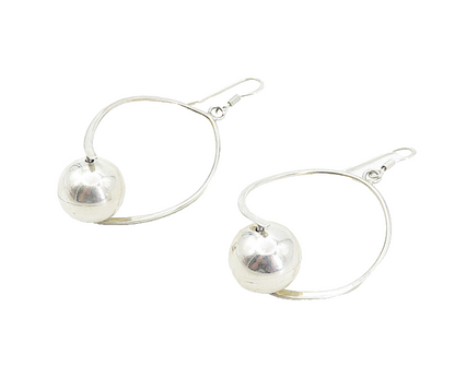 925 Sterling Silver  Vintage Polished Hollow Sphere Drop Earrings  EG4124