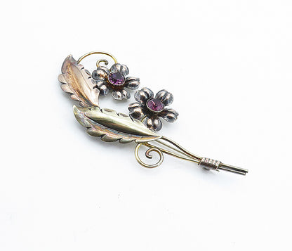 VAN DELL 925 Sterling Silver  Vintage Amethyst Flower Bunch Brooch Pin  BP2662