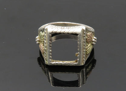 925 Silver & 12K GOLD  Vintage Antique Floral Leaves Band Ring Sz 9  RG20025
