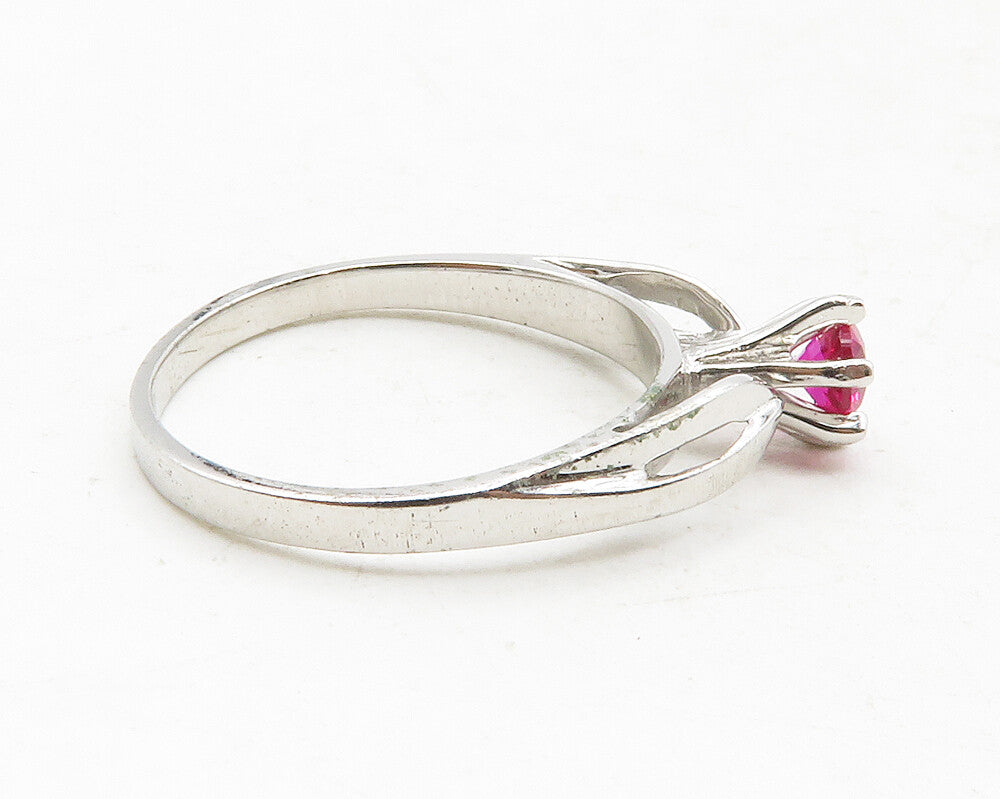 925 Sterling Silver  Prong Set Pink Topaz Shiny Solitaire Ring Sz 6.5  RG12857