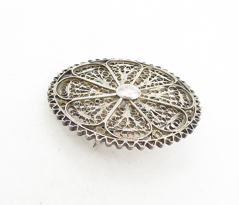 925 Sterling Silver  Vintage Antique Filigree Floral Design Brooch Pin  BP3130