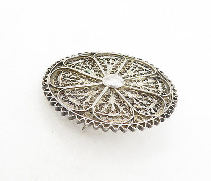925 Sterling Silver  Vintage Antique Filigree Floral Design Brooch Pin  BP3130
