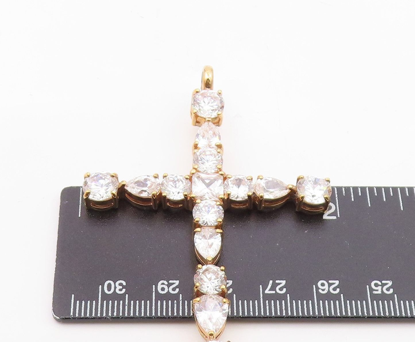 925 Sterling Silver  Vintage Cubic Zirconia Religious Cross Pendant  PT17575