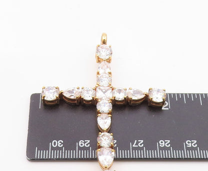 925 Sterling Silver  Vintage Cubic Zirconia Religious Cross Pendant  PT17575