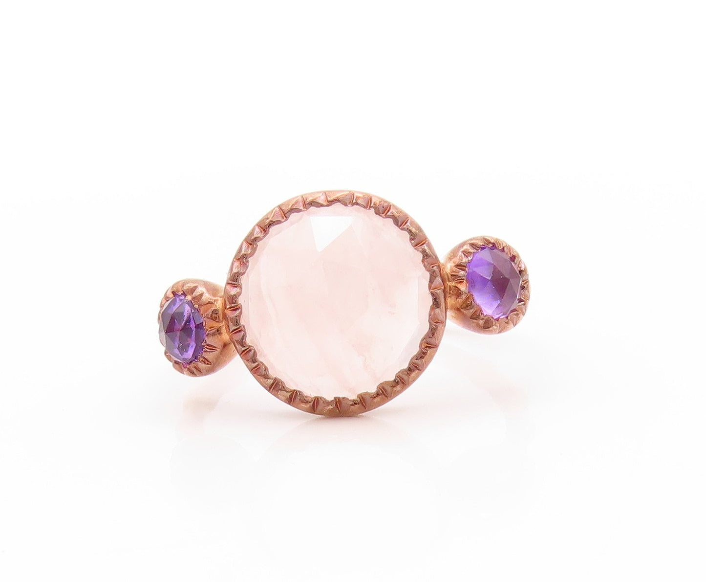 925 Sterling Silver Vintage Ring Rose Gold Plated Amethyst Gemstone Sz 6 RG32820