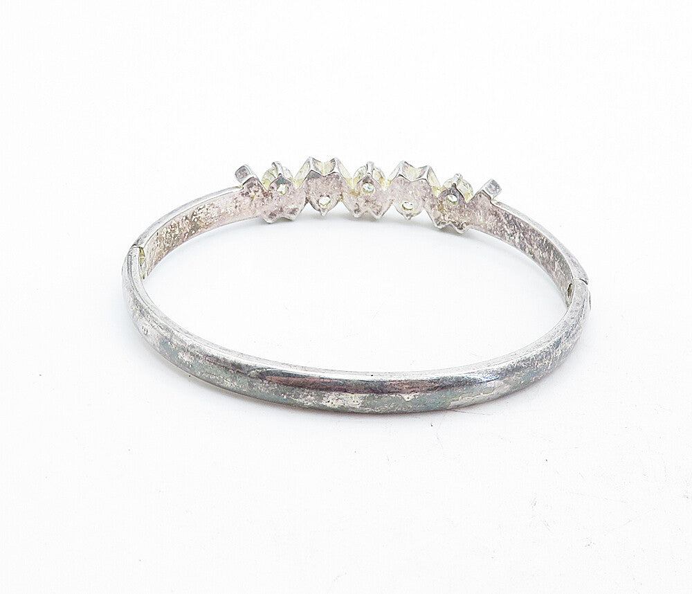 925 Sterling Silver  Vintage Sparkling Cubic Zirconia Bangle Bracelet  BT1928