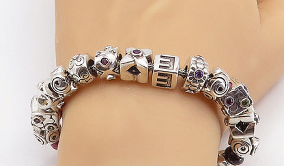 925 Sterling Silver & 18K GOLD Vintage Multi Gemstone Chain Bracelet BT3014