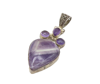 925 Sterling Silver Vintage Multi Shape Amethyst Hinge Drop Pendant PT17266