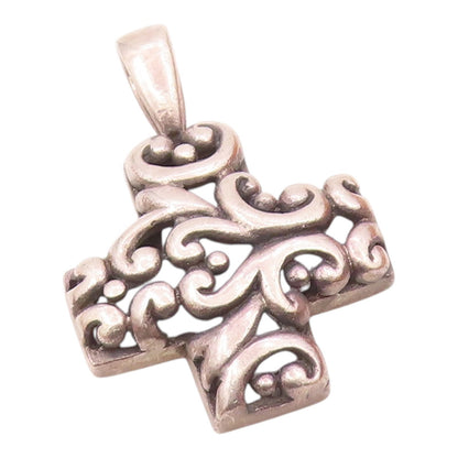 925 Sterling Silver  Vintage Openwork Scroll Religious Cross Pendant  PT21797