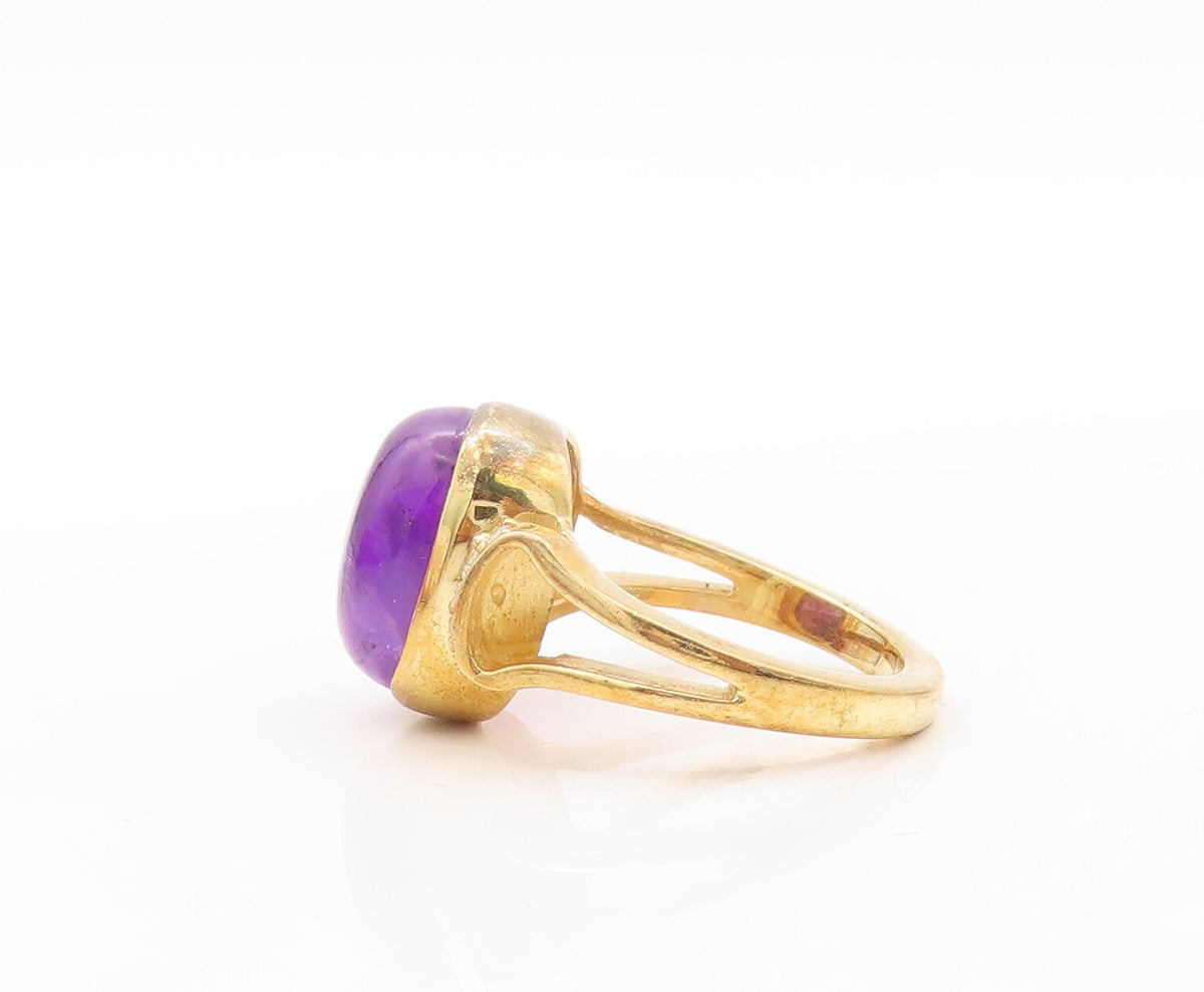 925 Sterling Silver Vintage Ring Gold Plated Cabochon Amethyst & CZ Sz 7 RG30803