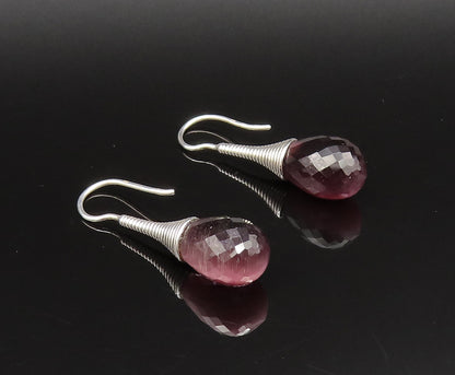 EUROPEAN 925 Silver  Vintage Fancy Purple Cat's Eye Dangle Earrings  EG12027