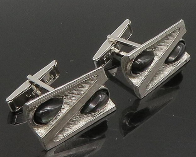 925 Sterling Silver  Vintage Tear Drop Abalone Shiny Textured Cufflinks TR3162