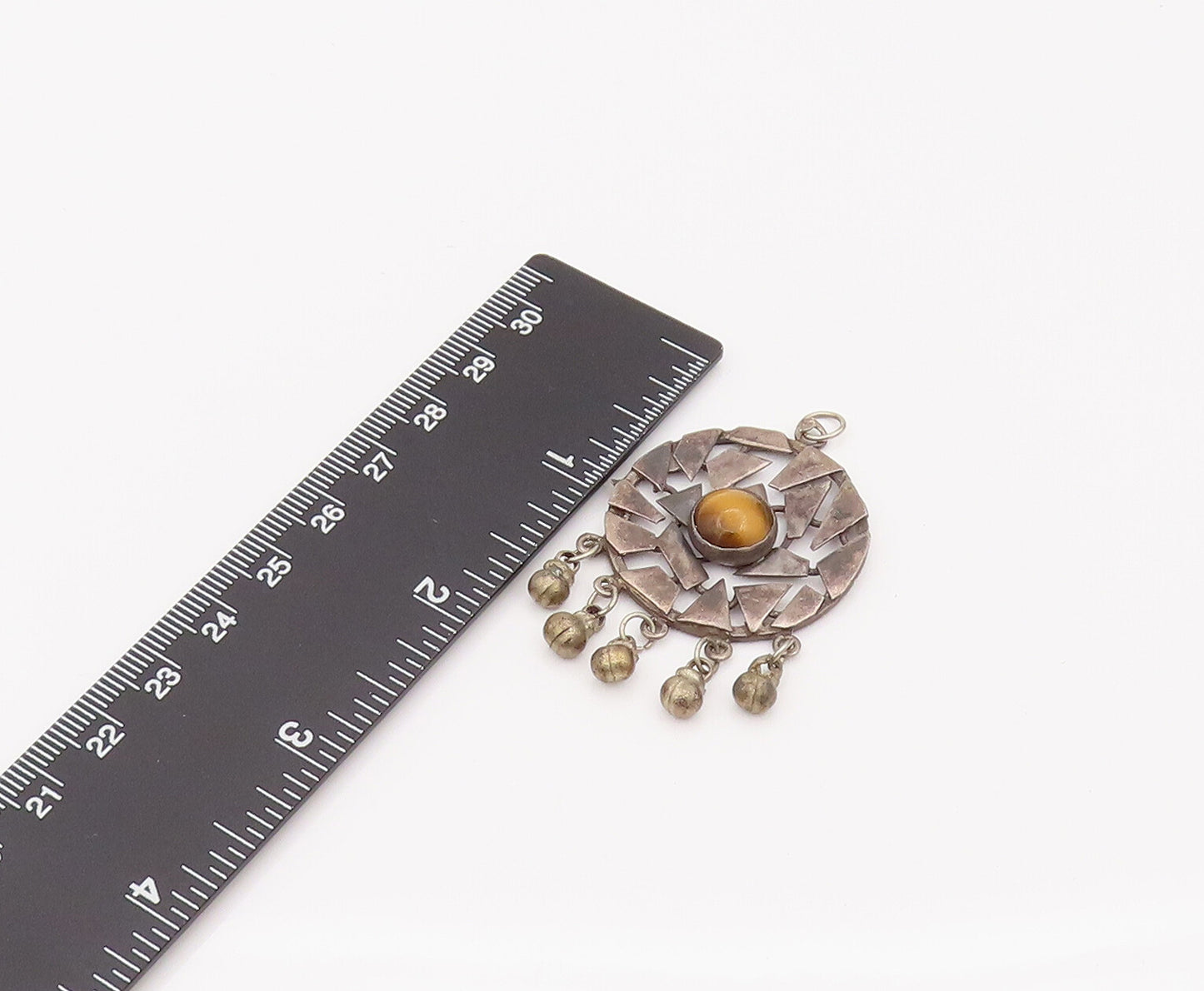 925 Sterling Silver Vintage Modernist Collage Pattern Tiger Eye Pendant  PT22159