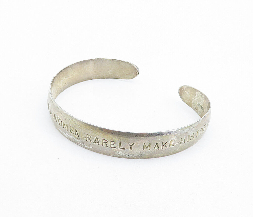 925 Sterling Silver  Vintage Women Make History Stamped Cuff Bracelet  BT3076