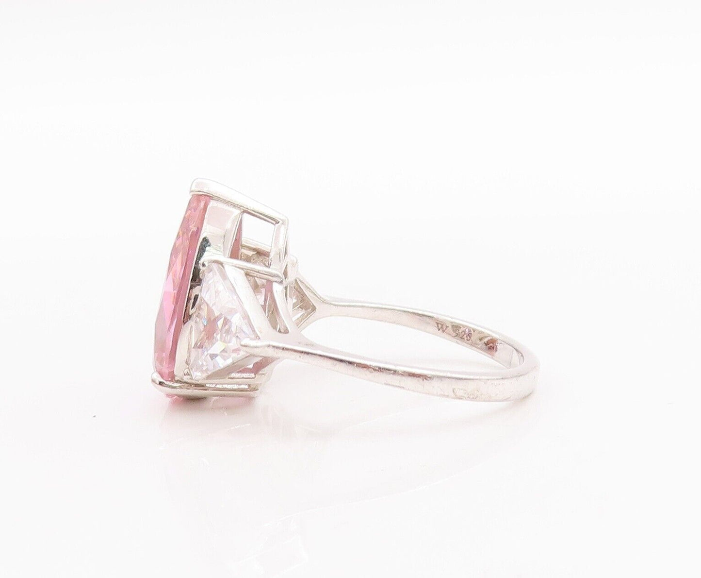 925 Sterling Silver Vintage Ring Oval Pink & Triangle White CZ  Sz 10  RG28635